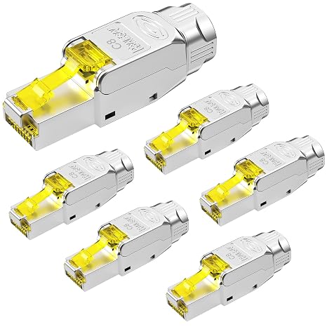 RJ45 Connector Tool-Free,CAT8 Field Termination Plug Gold Plated Modular Plug STP Connector Tool Less for CAT8 CAT7 Network Cable(6 Pack)
