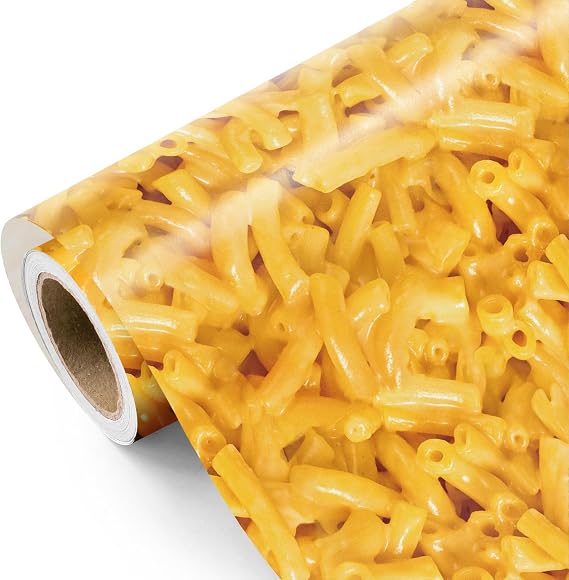 WRAPAHOLIC Funny Weird Macaroni Mac & Cheese Wrapping Paper Roll - Mini Roll - 17 Inch x 16.5 Feet - Cheesy Mac Novelty Design for Teen Adult, Birthday, Gag Gifts