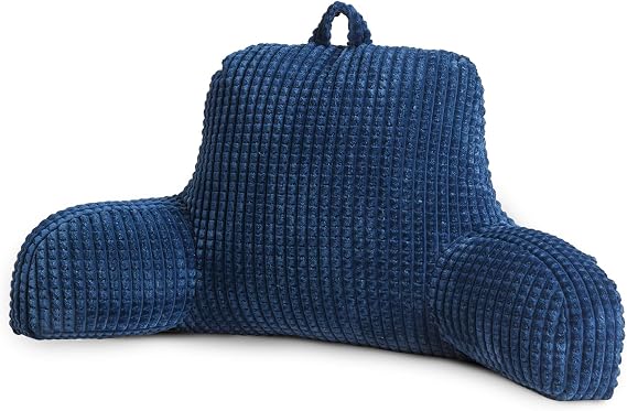 A Nice Night Reading Pillow Bed Wedge Large Adult Children Backrest with Arms Back Support for Sitting Up in Bed/Couch for Lounging Bedrest, Waffle Stereoscopic Design, Navy