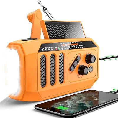 Emergency Weather Radio, 5000mAh Power Bank USB Charger for Cellphone, Hand Crank Solar Radio Bright FlashlightReading Lamp, NOAAAMFM Portable Radio, Indoor and Outdoor, SOS Alarm