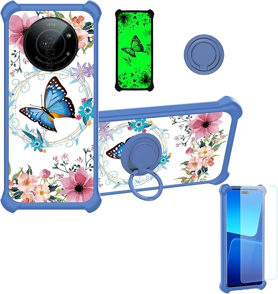 Case Compatible for Sharp Leica Leitz Phone 1 5g Phone Case Cover [with 1* Tempered Glass Screen Protector][Hard PC + Soft Silicone][Ring Support] [Luminous Effect] YGL-LHD