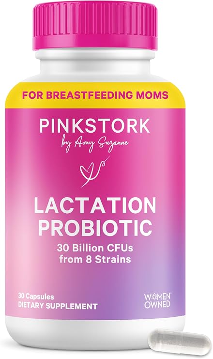 Pink Stork Lactation Probiotic, 30 Billion CFUs, 30 Capsules | Multi Strain Postnatal Probiotics for Breastfeeding Women, Support Breast Milk & Gut Health, Postpartum Essentials