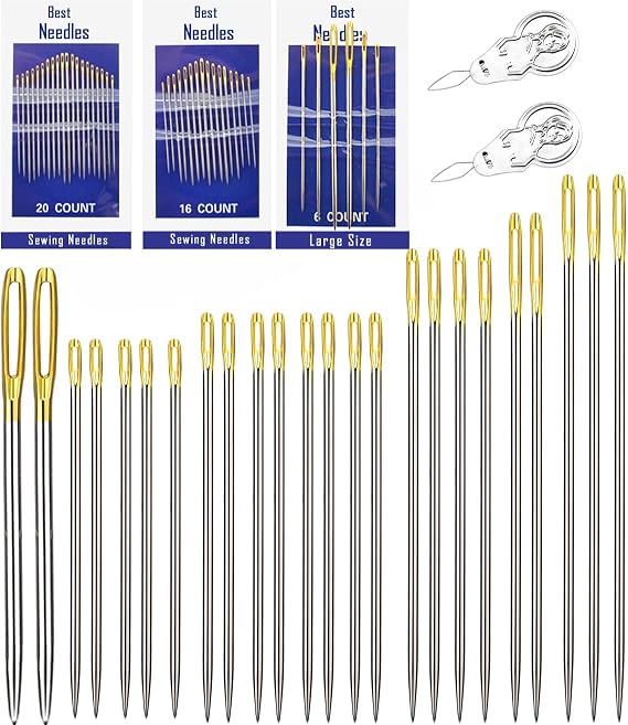 Premium 42 Pack Large Eye Sewing Needles for Hand Sewing,Repair,Steel Sharp Quilt Stitching Embroidery Needle,Large Size Thick Sewing Needles for Denim,Bookbinding,Knit Crochet Weave,Crafting