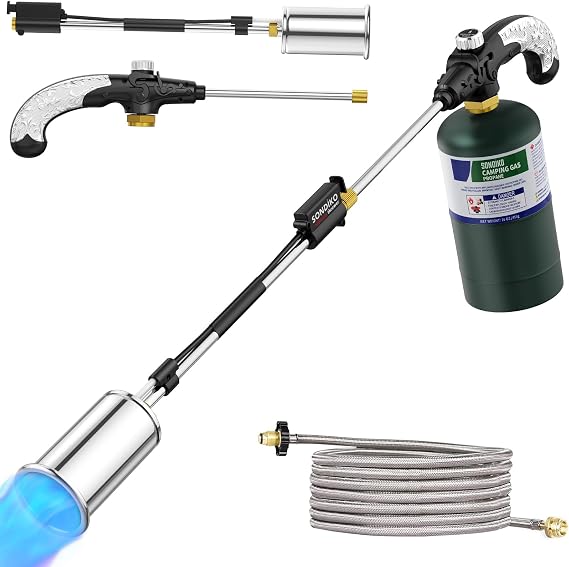 Sondiko Propane Torch Weed Burner with 10 FT Hose, High Output Weed Torch Flamethrower, 30" Detachable Long Arm Heavy Duty Blow Torch with Flame Control(Tank Not Included)