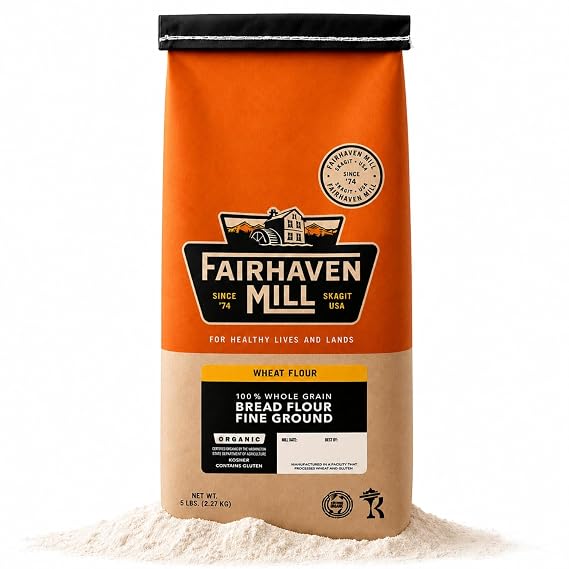 Fairhaven Mill Fine Ground Whole Wheat Bread Flour, 5 lbs | USDA Organic Certified, 100% Whole Grain, High Protein, USA Grown & Milled, 8501F