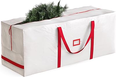 Zober Christmas Tree Storage Bag - Fits 7.5 Ft Artificial Trees - Plastic, Waterproof Christmas Tree Bag For Storage Box For Xmas - Strong, Durable Handles - Label Card Slot - White