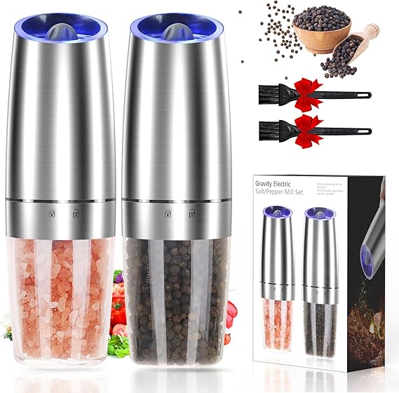 Automatic Gravity Electric Pepper and Salt Grinder, Adjustable Coarseness
