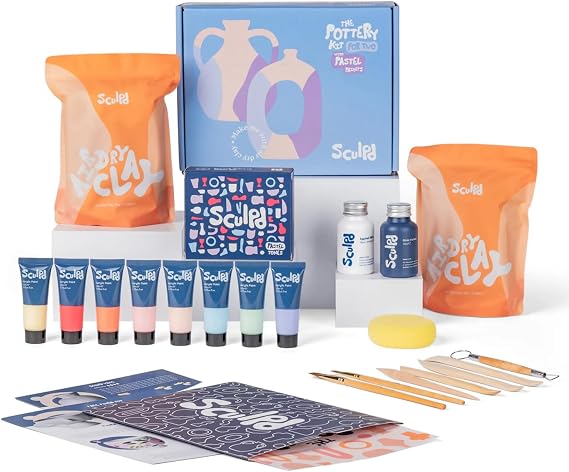 Sculpd Pottery Kit for Adults, Air Dry Clay with Tools, Pastel Tones