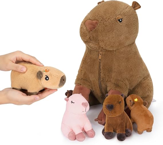 Ditucu 5Pcs Capybara Stuffed Animal Mommy 15.7 inch with 4 Mini Babies 5.5 inch Family Set Cute Plushies Toys Gifts for Kids