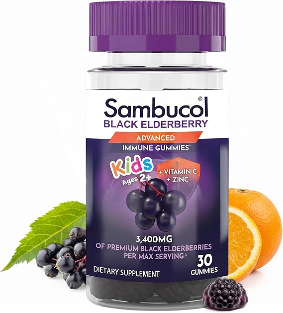 Sambucol Black Elderberry Gummies for Kids, Low Sugar - 30 Count