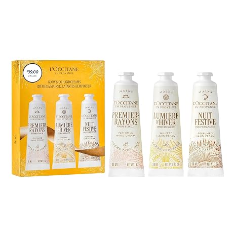 LOccitane Glow & Go Hand Cream Trio, Holiday Beauty Gift Set, Peony, Lemon & Vanilla, Hydrates & Softens Dry Skin, Travel-Sized Moisturizing Minis