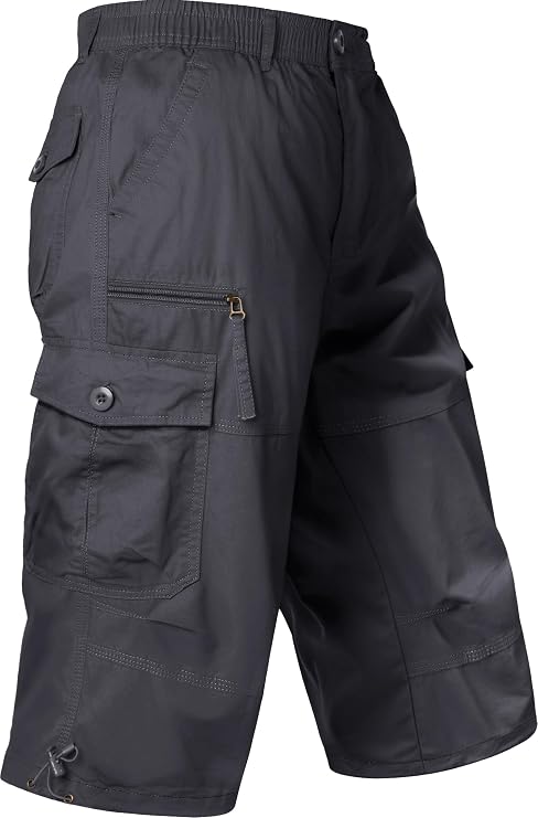 MAGCOMSEN Mens Cargo Shorts Long Capri Elastic Below The Knee 3/4 Cotton Casual Summer Shorts with Pockets