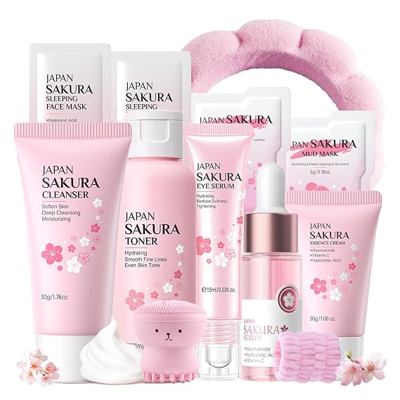 Sakura Skin Care Set for Women Birthday Gifts for Teen - Skin Care for Kids - Skincare for Girls 10-12 - Kids Skin Care Set for girls Ages 8-12,Teen girl Christmas Gifts Skincare Set