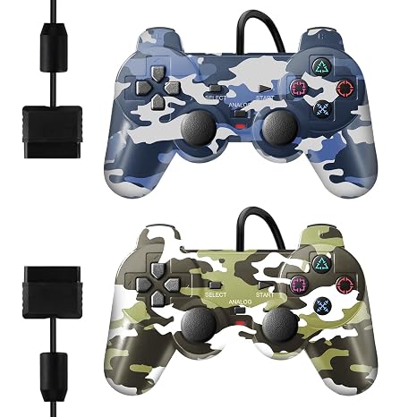 ADHJIE PS2 Controller, 2 Packs Wired Controller for PS2/PS2 Slim/PS1 | PC Windows, Replacement Wired PS2 Controller with Double Vibration, Plug and Play