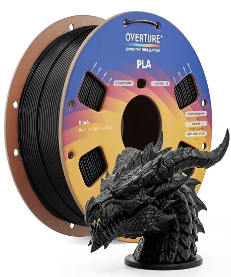 OVERTURE High Speed PLA Filament 1.75mm 3D Printer Filament,1kg Black | Neatly Wound 1kg Spool (2.2lbs) Rapid PLA, Dimensional Accuracy +/- 0.02 mm, Fit Most FDM 3D Printers (Black)