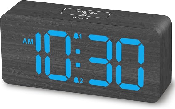 uscce Wooden Digital Alarm Clocks for Bedrooms with 0-100% Dimmable Display