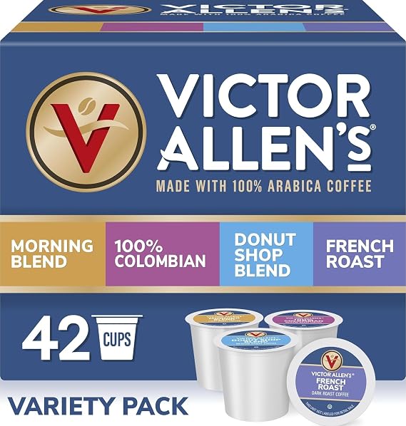 Victor Allen's Coffee Variety Pack (Morning Blend, 100% Colombian, Donut Shop Blend, and French Roast), 42 Count, Single Serve Coffee Pods for Keurig K-Cup Brewers
