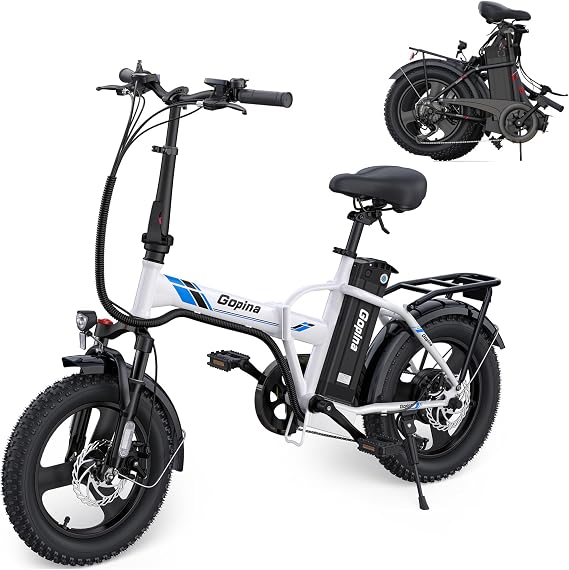 Vivi Gopina Electric Bike, Peak 500W Step Thru Electric Bicycle, 16" x 3.0 Fat Tire Electric Bike, 48V Removable Battery, Up to 40 Miles,7 Speed, LCD Display, 19.8mph