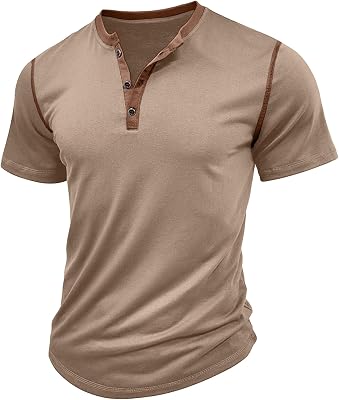 HOTake Mens Henley Shirts Short Sleeve Fitted Cotton Muscle T-Shirt with Button
