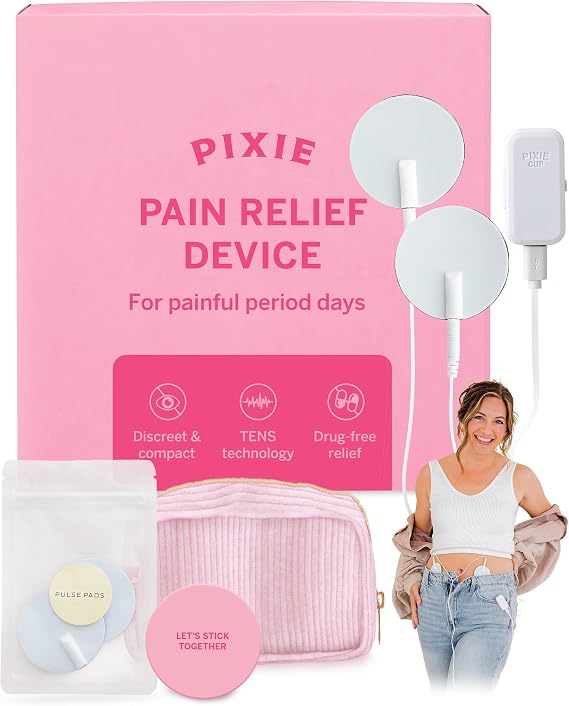 Pixie Period Pain Relief Device - Best PMS Relief Simulator with TENS Technology - Thinnest Wearable Tens Unit - Unnoticeable Under Clothes - Menstrual Cramp Comfort for Feminine Care