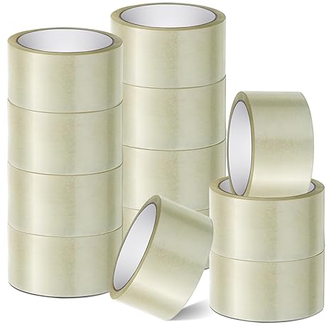 12 Rolls Clear Parcel Tape, 48mm X 66m, Strong Heavy Duty & Low Noise Packing Tape for Packing Boxes, Moving Boxes, and Secure Packaging