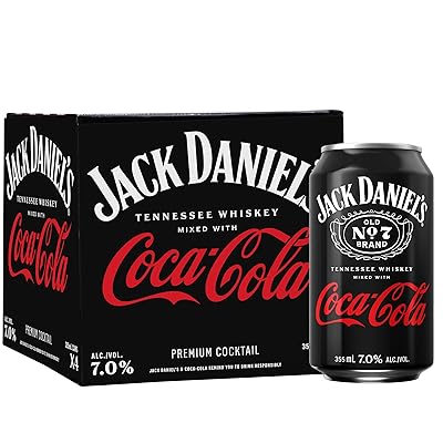 Jack Daniels Tennessee Whiskey & Coca-Cola Ready to Drink Whiskey Cocktail, 4-Pack, 355mL Can