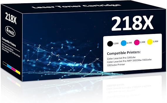 218X Toner Cartridges 4 Pack High Yield MFP 3301fdw 3301sdw 3201dw Toner