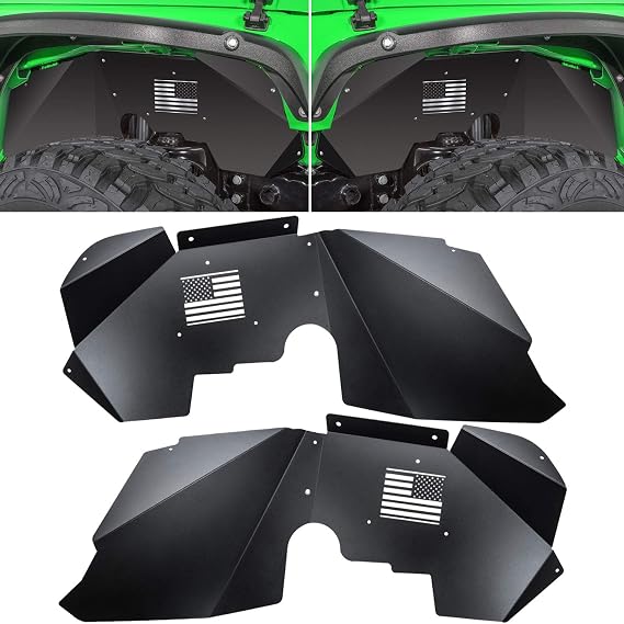 Front Inner Fender Liners for Jeep Wrangler JK JKU 4WD 2007-2018 US Flag Logo Corrosion-Resistant Aluminum Lightweight Design Splash Guards (Black)