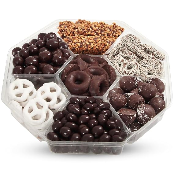Mothers Day Chocolate Gift Box, 28oz Chocolate Gift Basket of 7 Sectional Platter, Ideal Food Gifts for Women on Mothers Day, Easter, Thanksgiving, Anniversaries, Weddings or Any Occasion