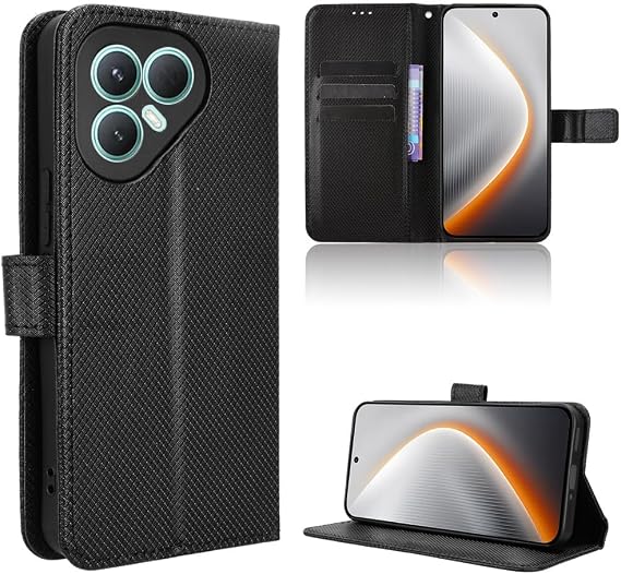 Compatible with Tecno Pova 7 Ultra 5G Leather Case,PU Leather flip Cover Compatible with Tecno Pova 7 Ultra 5G LJ9 Case Cover Black