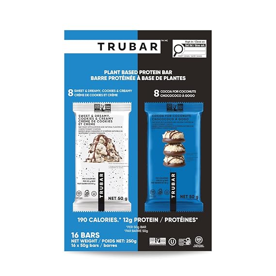 TRUBAR Vegan Protein Bar Cocoa For Coconuts and Cookies and Creamy 16 ct