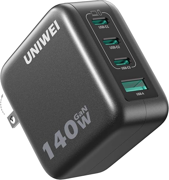 Laptop Charger, 140W MAX USB C Charger, 4-Port Multi-Device Fast Charging, Advanced GaN Power Adapter, for MacBook, iPhone 17/16 Series, Samsung Galaxy, Pixel, and More