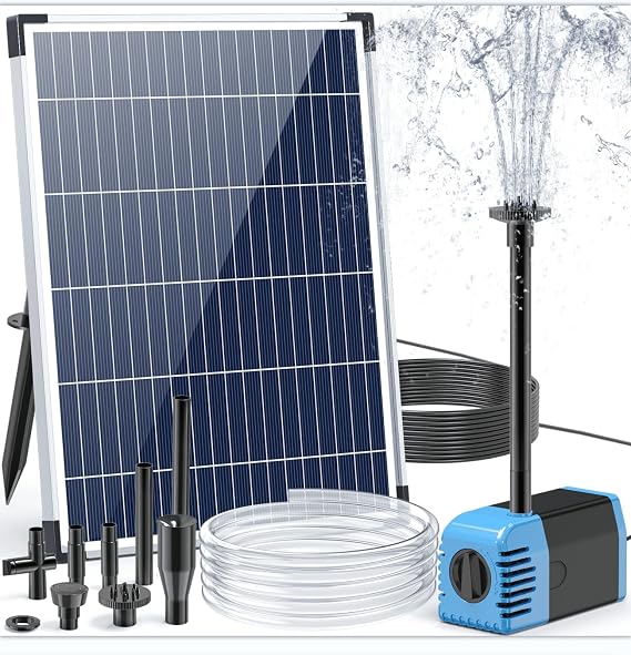 Biling 12W Solar Water Fountain for Garden Water Feature, with 605 L/H Pump | Solar Water Pump for 300-1200L Garden Ponds Outdoor Waterfall Fish Tank Dog Pool, 4 Nozzles, Water Flow Valve, 5m Long Cord