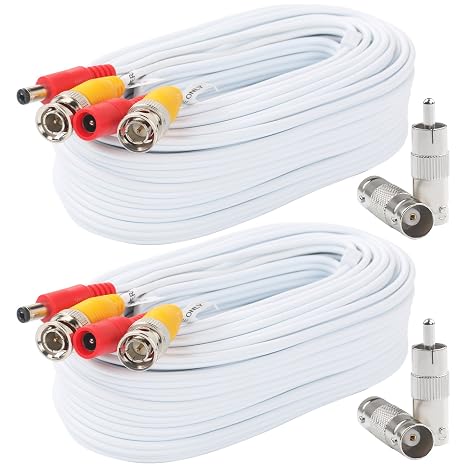 Postta BNC Video Power Cable (2 Pack 25 Feet) Video Security Camera Cable Wire with Four Connectors for CCTV DVR Surveillance System