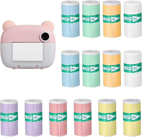 14Rolls Mini Printer Paper 57x25mm, Self-Adhesive Thermal Printer Paper Sticker Mini 7 Colors Portable Printers Sticker, Thermal Labels for Most Pocket Printers Print Pod for Journal DIY Photos