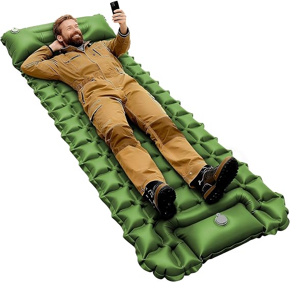 Ultralight Inflatable Sleeping Pad for Camping, Single Size, Built-in Foot Pump for 30s Inflation, Waterproof Nylon-TPU Material, Compact for Backpacking Hiking Travel Tent Use