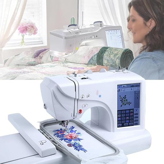 Computerised Digital Sewing Machine Embroidery Quilting Machine,7'' Large LCD Touchscreen， 45W Electric Embroidery Machine, 158 Built-in Patterns, for Home Use