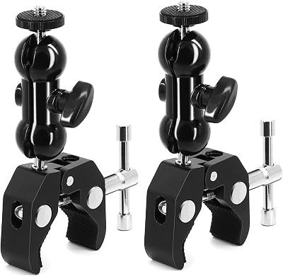 SLOW DOLPHIN Super Clamp w14 and 38 Thread with Cool Double Ballhead Arm Adapter Bottom Clamp for DSLR CameraField MonitorLED 2 PCS