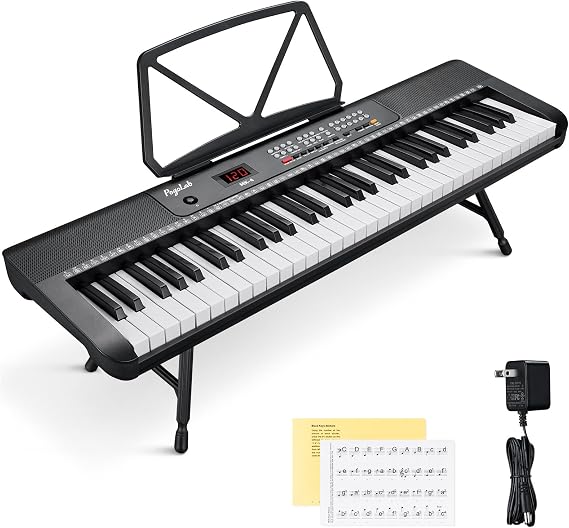 POGOLAB 61 Keys Compact Keyboard Piano with Foldable Mini Stand, Built-in 255 Sounds, 255 Rhythms, 24 Demos, Includes Sheet Music Stand, Note Stickers & Power Supply, for Beginners, Black