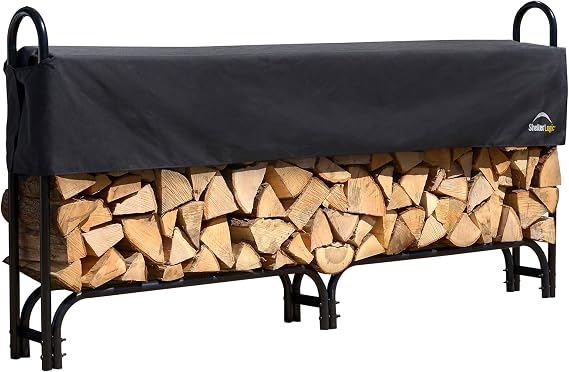 ShelterLogic 8' Adjustable Heavy Duty Outdoor Firewood Rack with Steel Frame Construction and Water-Resistant Cover