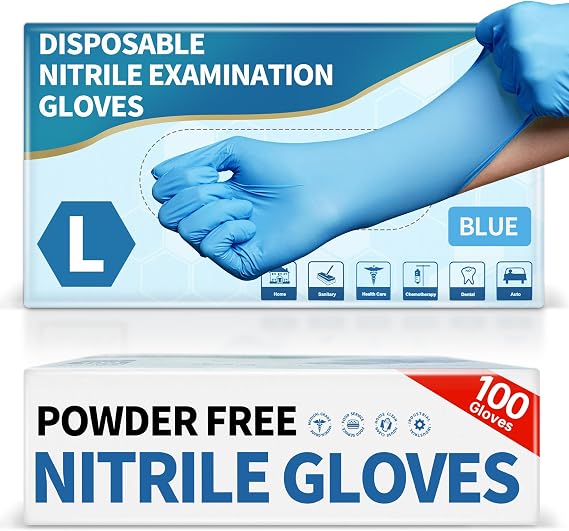 Medguy Medical Blue Nitrile Disposable Exam Gloves 4Mil Latex & Powder-Free