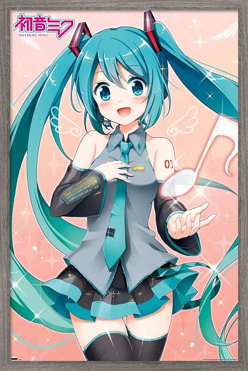 Trends International Hatsune Miku - Music Note Wall Poster, 22.4L x 14.7W, Barnwood Framed Version