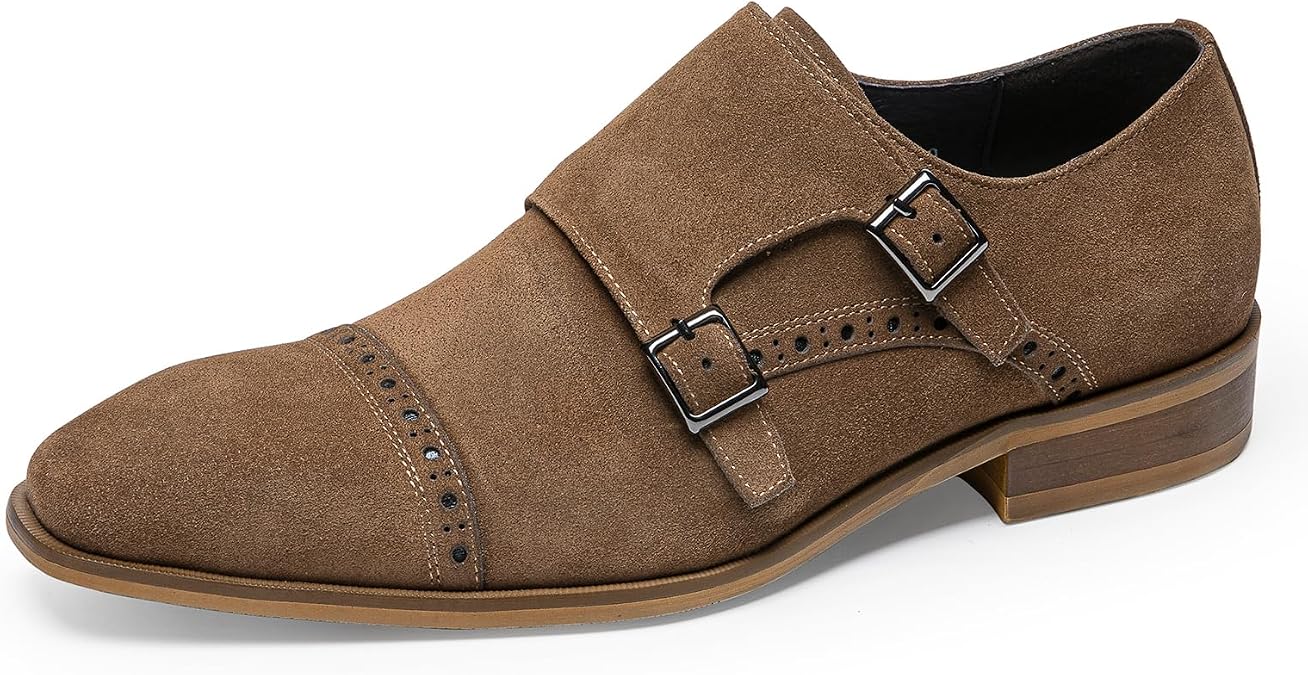 Loafers for Men - Genuine Leather Monk Strap Dress Shoes |Double Buckle Formal Shoes for Business