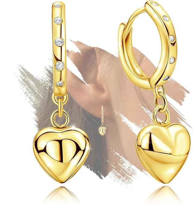 Sterling Silver Heart Hoop Earrings for Women - Colorful Cubic Zirconia Love Heart Shaped Earrings for Teen Girls Hypoallergenic Lightweight Loop Earring Gifts for Granddaughter Niece Wife Mom