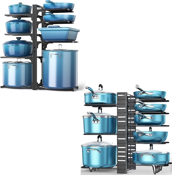 Pots and Pans Organizer for Cabinet, 8 Tier Pot Rack with 3 DIY Methods Pots and Pans Organizer: under Cabinet, 21" Height