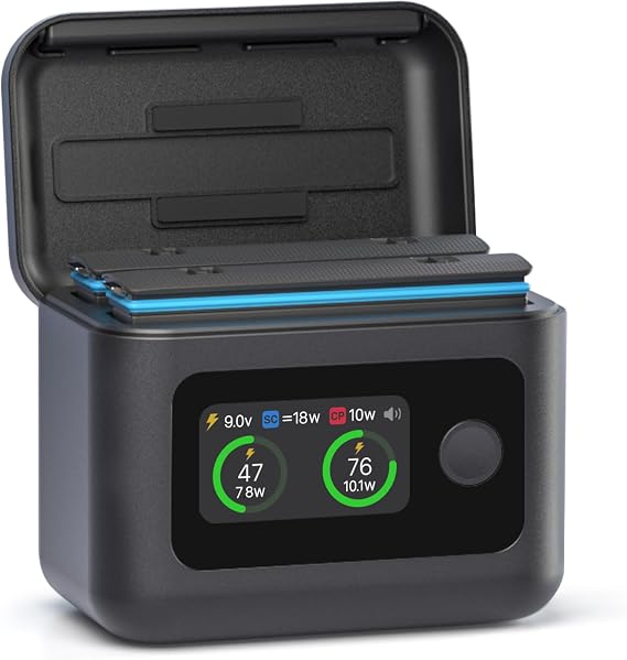Intelligent 5in1 Battery Charger for Insta360 X5 Batteries 27W Dual Channel Charger Case, Intelligent Two Way Charger Hub for Insta360 X5, with LED Display, Battery Display (No Batteries)