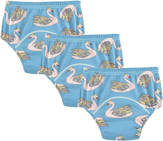Potty Training Underwear 3 Packs Swan Crown Blue Toilet Training Pants for Toddler Girls Boys