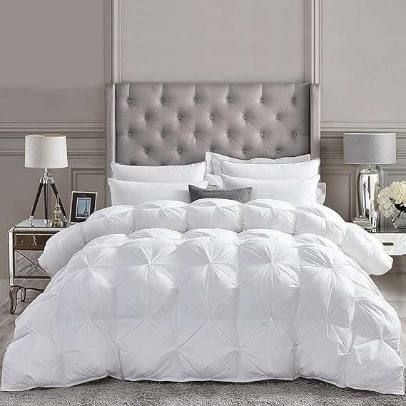 600 Thread Count Egyptian Cotton Siberian Goose Down Comforter, 750 Fill Power, (King, White - Pinch Pleat)