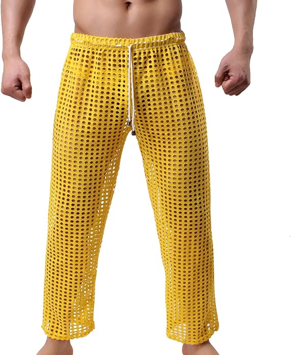 Men's Transparent Mesh Sleepwear Men's Attractive Underwear Nylon Trousers Men's Mesh Transparent Long Trousers Sheer Trousers Men's Trousers Mesh Fabric Made of Finest Tulle Fabric