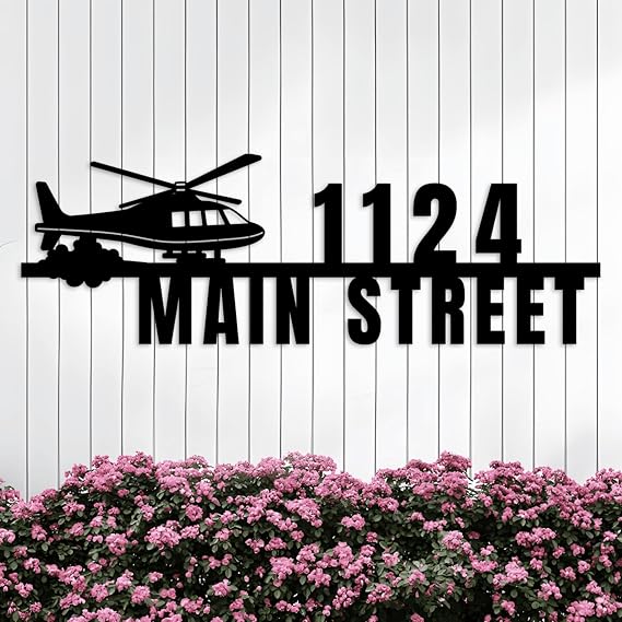 Custom Aircraft House Numbers Plaques,Personalised Helicopter Garden Signs and Plaques for Outside,Front Door Numbers Plaque,Garden Decor, Funny Gifts for Airplane Lover